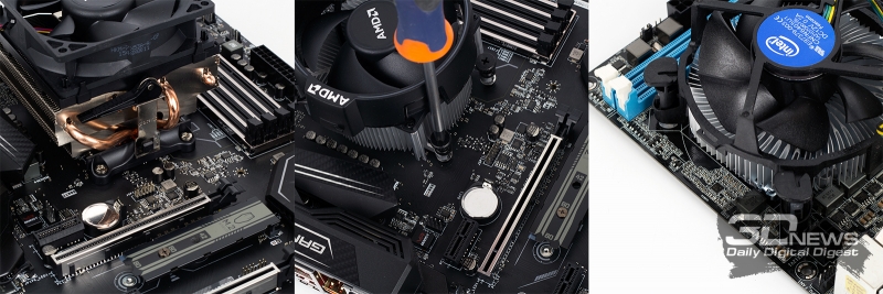  Установка боксовых кулеров (слева направо): для платформ AMD AM1/AM2/AM2+/AM3/AM3+/FM2/FM2+; для платформы AMD AM4; для платформ Intel LGA115X 