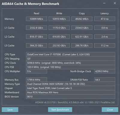  Core i7-10700K, DDR4-3600 