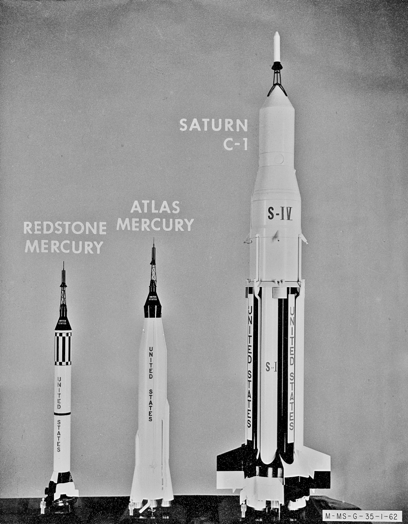  Ракета Saturn была на тот момент самым мощным из разрабатываемых космических носителей. Источник: https://ru.wikipedia.org/wiki/Файл:Early_Rocketry_Models_0501018.jpg 