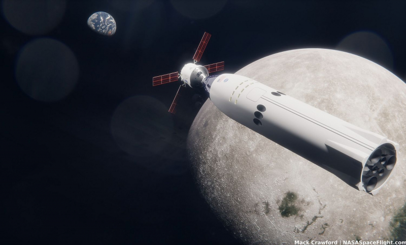  Стыковка корабля Orion с посадочным модулей Starship HLS. Источник https://www.nasaspaceflight.com/2021/04/nasa-starship-first-landings-on-ramp/ 