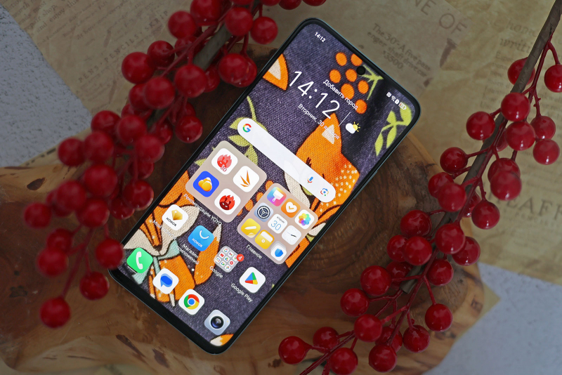  HONOR X7b, лицевая панель: вверху по центру – отверстие для фронтальной камеры; выше, под кромкой – разговорный динамик 