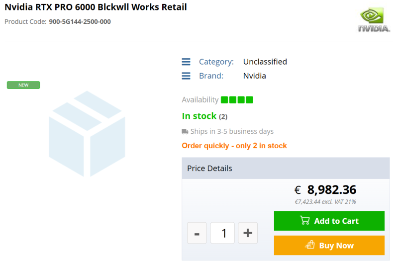  RTX Pro Blackwell 6000 Workstation Edition у ретейлеров в Европе 