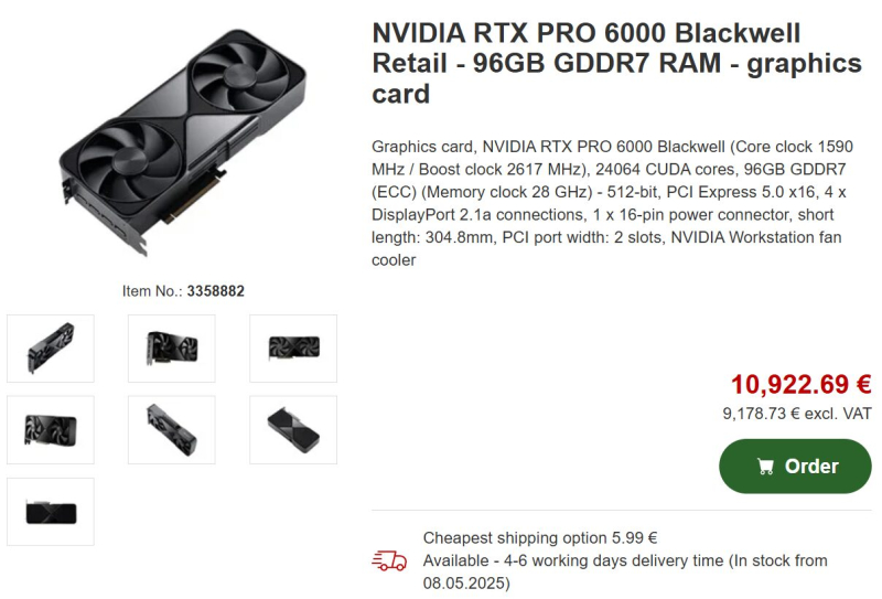  RTX Pro Blackwell 6000 Workstation Edition у ретейлеров в Европе 