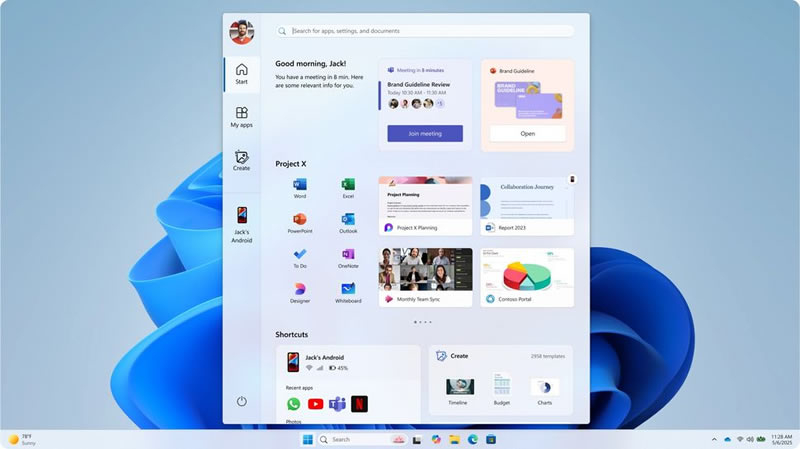 Концепт полноэкранного меню «Пуск». Источник изображения: Microsoft
