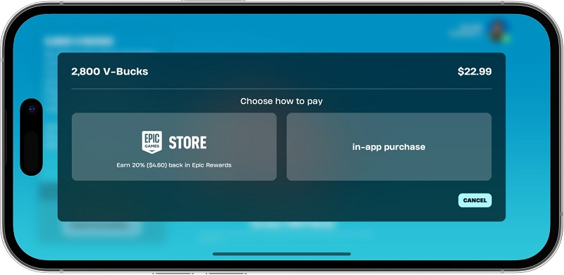  Новый экран выбора способа оплаты в Fortnite на iOS (источник изображения: Epic Games) 