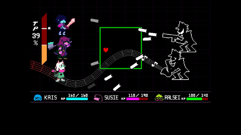  Самая сложная часть боя — выстоять против атаки противника в этаком bullet hell. При достаточной ловкости рук из сражений можно выходить без малейшего урона 