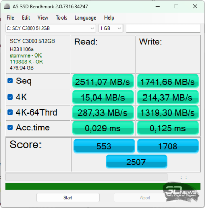  AS SSD Benchmark (от аккумулятора) 