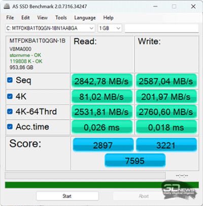  AS SSD Benchmark (от аккумулятора) 