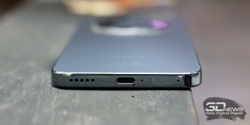  Honor X9d, нижняя грань: слот для SIM-карт, микрофон, порт USB Type-C и динамик 