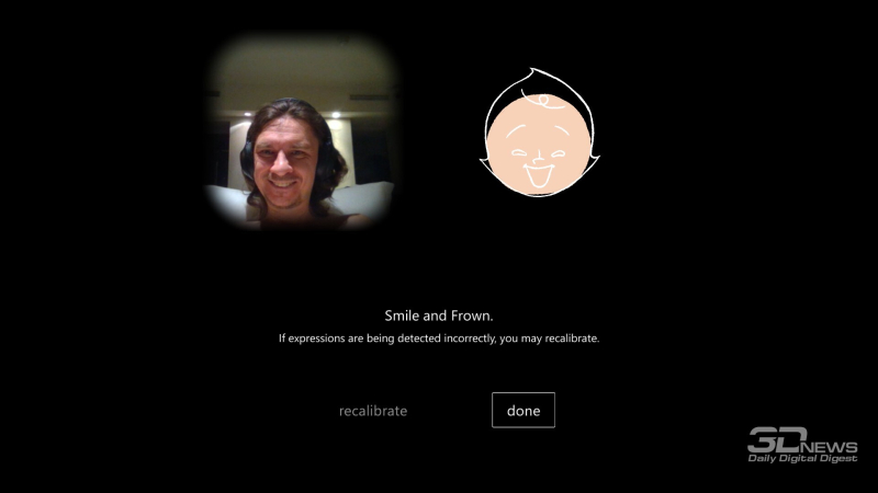  Если задать экспрессию радости не составляет труда, как вы можете видеть, то вот изобразить грустное лицо довольно сложно — мне пришлось несколько раз «переделывать» его в настройках, чтобы игра распознавала нужную эмоцию 