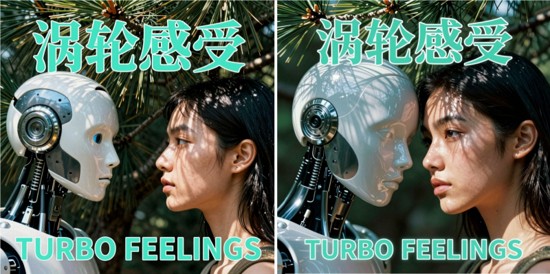  Два варианта обработки ZIT подсказки с одной и той же затравкой: слева — с коротким исходным текстом, справа — с креативно распространённым сторонней ИИ-моделью; оцените, насколько ожила картинка! 