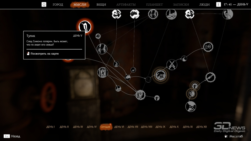  Карта мыслей номинально помогает сориентироваться во всех событиях дня, персонажах и целях Данковского 