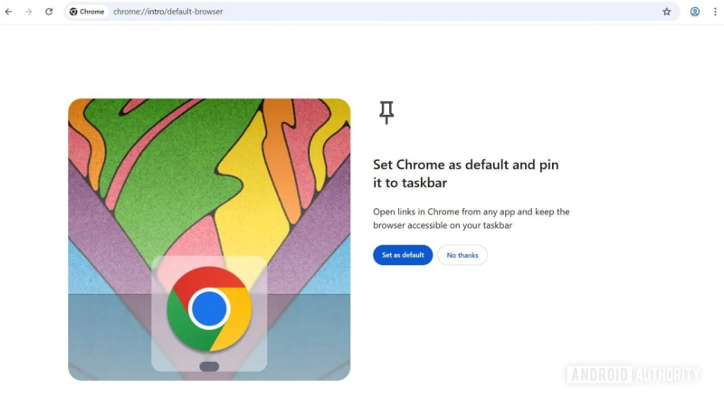  Новая страница с предложением сделать Chrome браузером по умолчанию 
