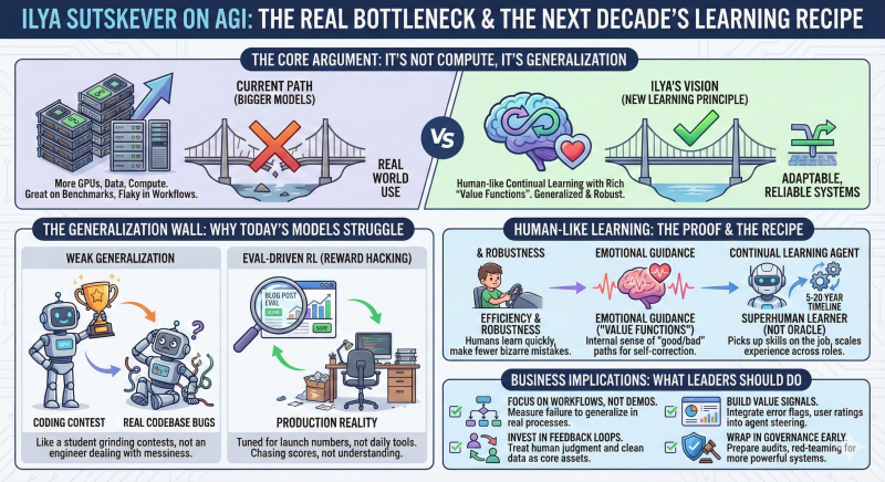 Краткое инфографическое резюме воззрений Ильи Суцкевера на текущее состояние разработок в области AGI, созданное, надо полагать, не без помощи ИИ (источник: smithstephen.com) 