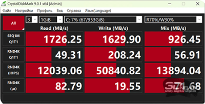 CrystalDiskMark (от аккумулятора) 