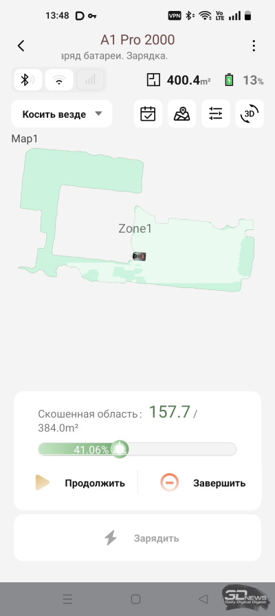  Эффективность работы Roboticmower A1 Pro 2000 в сухой день 