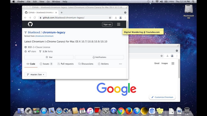  Браузер Chromium Legacy позволяет заходить на современные сайты со старых &laquo;Маков&raquo;. Скриншот  https://www.youtube.com/watch?v=EM0djG6aGKw 