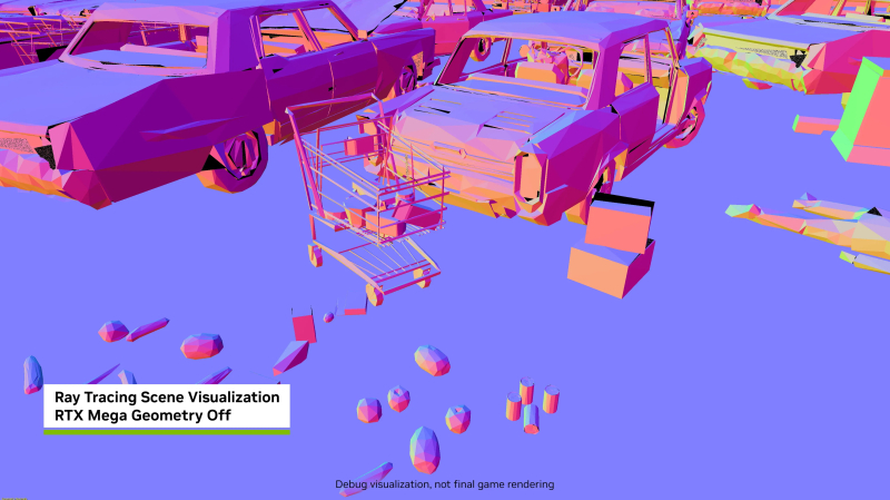 RTX Mega Geometry выключена (вверху) и включена (внизу) 