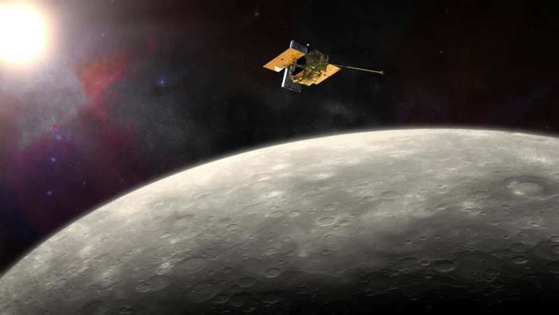  Иллюстрация, изображающая зонд NASA Messenger над поверхностью Меркурия. Источник изображения: NASA/JHU-APL 