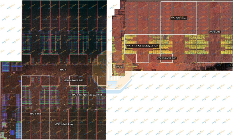  Intel NPU 4 в процессоре Lunar Lake (слева) крупнее NPU 5 в Intel Panther Lake (справа) 