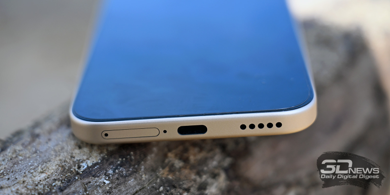  Honor X9e Pro, нижняя грань: слот для SIM-карт, микрофон, порт USB Type-C и динамик 
