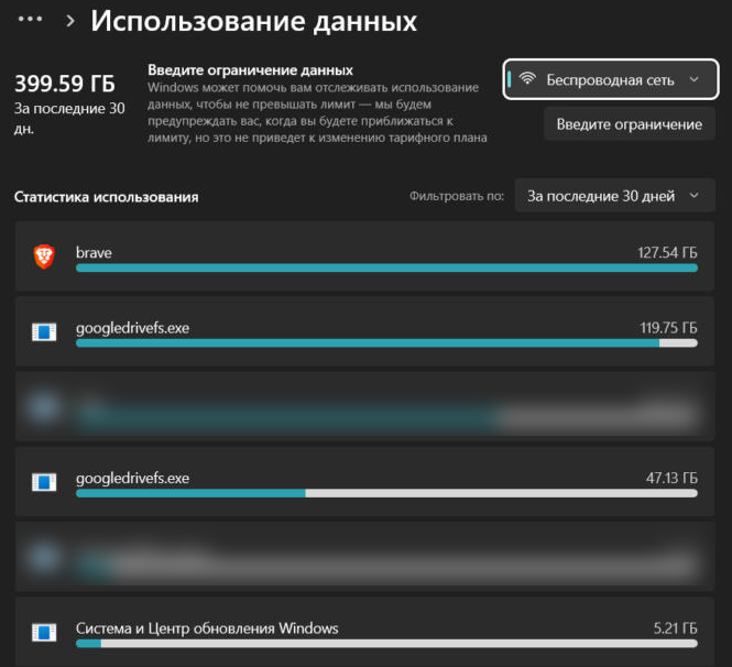  Сколько данных каждая программа передала за 30 дней 